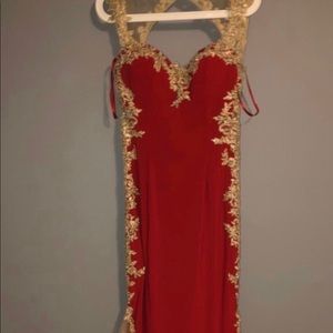 Red and gold prom dress